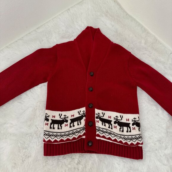 JANIE AND JACK Other - Janie and Jack Boys Red Fair Isle Reindeer Cardigan